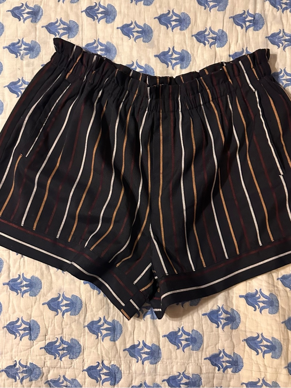Anthropologie Harlyn navy vertical Striped paperbag-Waist Women's Shorts - Picture 5 of 12